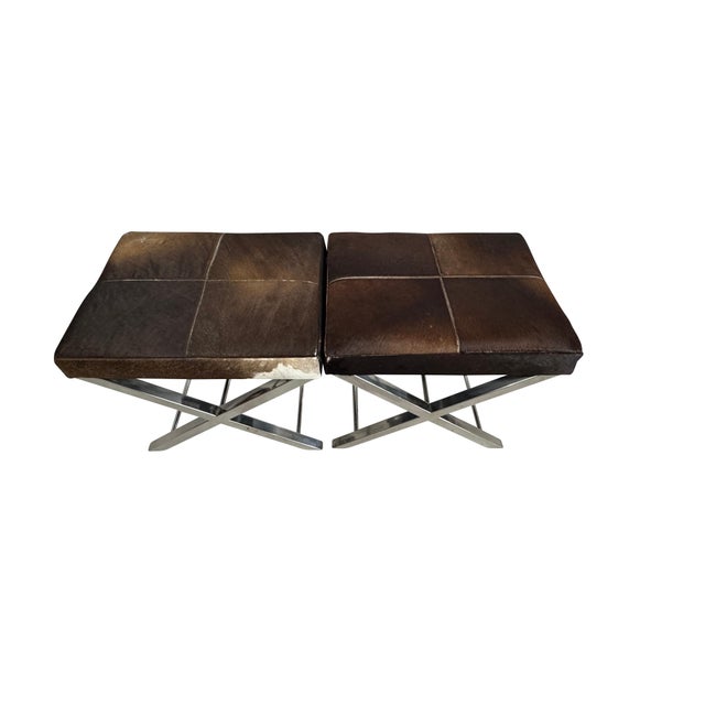 Mid 20th Century Cow Hide Benches with Chrome Bases - A Pair For Sale - Image 12 of 18