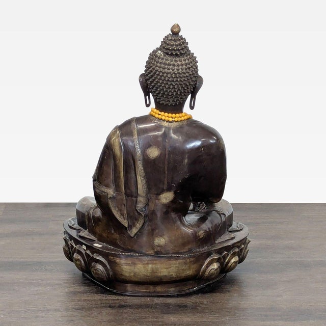 1990s Vintage Bronze Sitting Buddha Sculpture With Yellow Bead Necklace For Sale - Image 5 of 8
