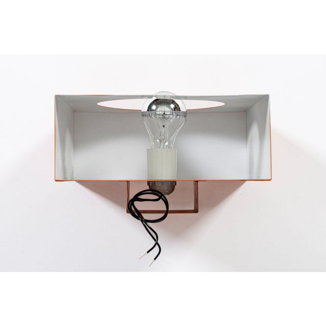 Vintage Mid Century Modern Attributed to Disderot Orange Metal Wall Light Sconces For Sale - Image 10 of 10