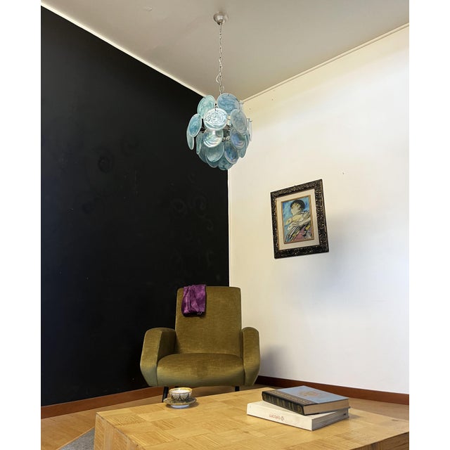 Vintage Italian Blue Murano Glass Disc Chandelier For Sale - Image 11 of 16