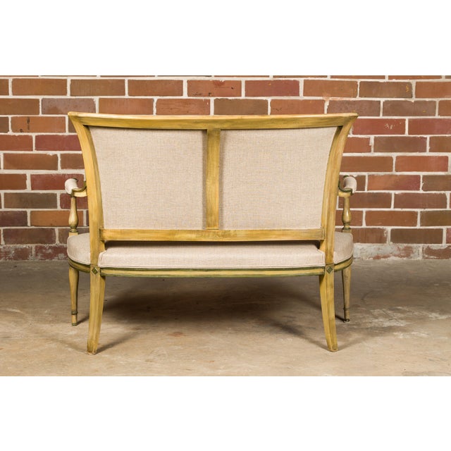 Beige French Directoire Settee with Painted Garlands, Upholstery and Diamond Motifs For Sale - Image 8 of 12
