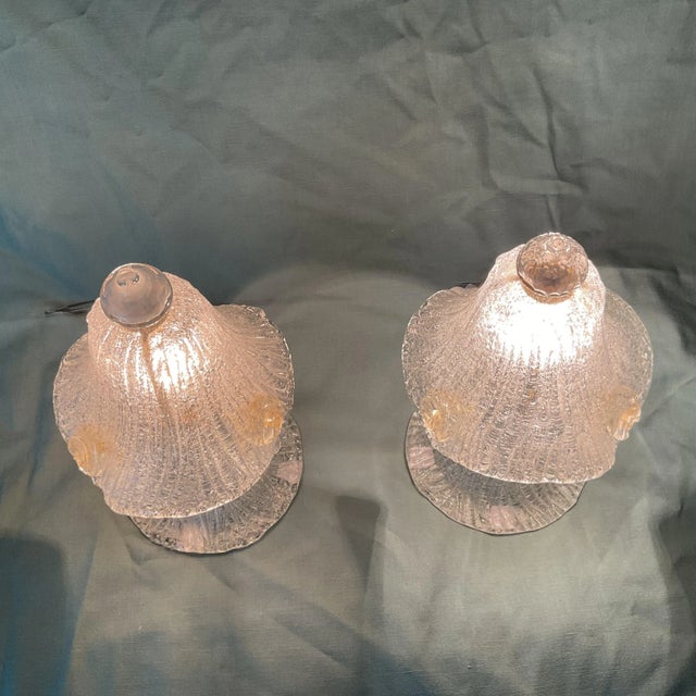 1950s Vintage Pair Venetian Glass Vanity Table Lamps For Sale - Image 5 of 10