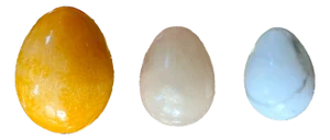 Mid-Century Italian Hand-Carved Calcite, Alabaster, and Marble Eggs – Set of 3