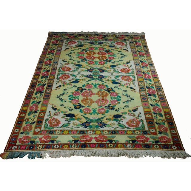 Roses Oriental Hand Knotted Rug in Wool, 1920s For Sale - Image 4 of 18