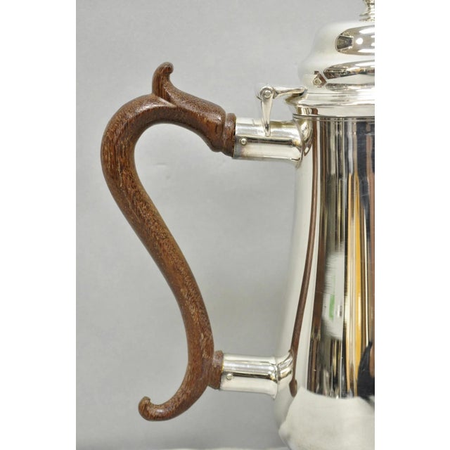 Victorian Vintage Victorian Silver Plated Coffee Pot Tea Kettle W/ Carved Wood Handle For Sale - Image 3 of 11