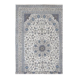 Fine Hand Knotted Persian Silk & Wool Nain For Sale