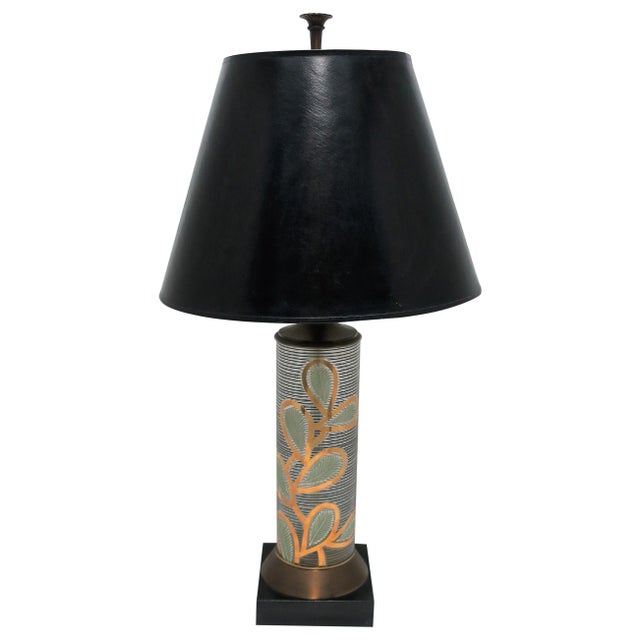 Black Midcentury Modern Black Gold Glass Brass Table Lamp Organic Modern Design For Sale - Image 8 of 11