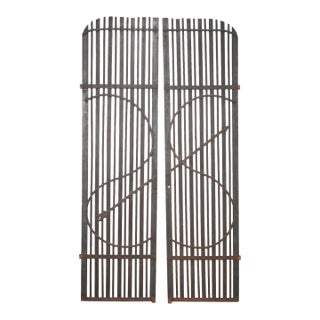 Mid 20th Century Pair of Reclaimed 38.125 In. Black Wrought Iron Arched Gates For Sale