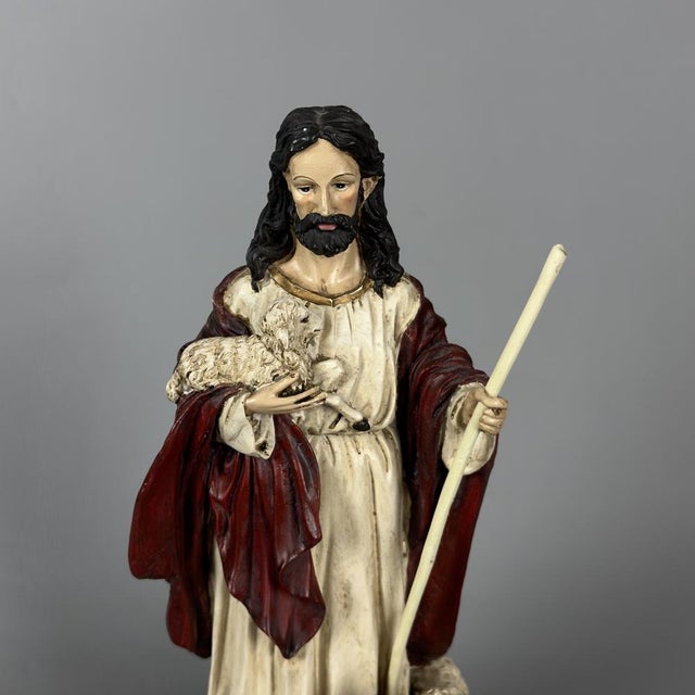 Polychrome Resin Sculpture of Jesus the Good Shepherd, 20th Century For Sale - Image 6 of 11