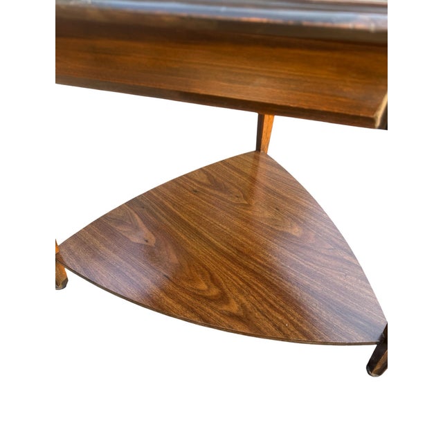 Vintage Mersman Mid-Century Modern Walnut Guitar Pick Two-Tier End Table, Model 63-5 For Sale In Buffalo - Image 6 of 11