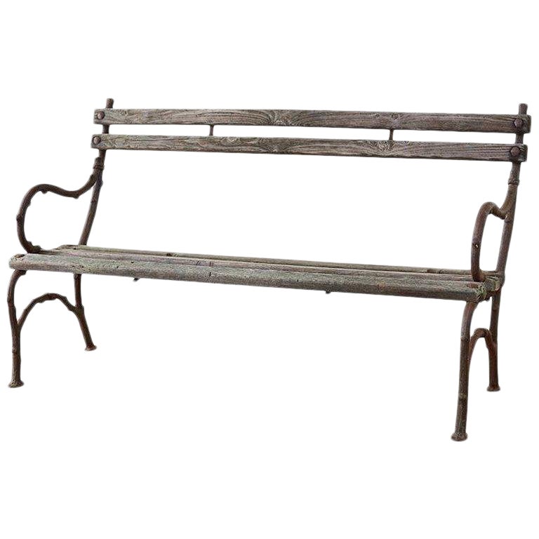 19th Century English Faux Bois Iron Garden Bench Chairish