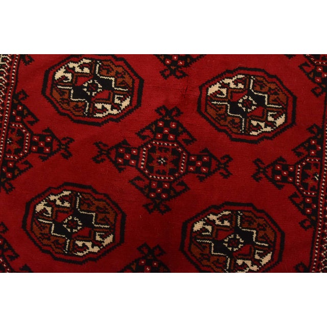 Textile Turkmen Runner 3’3” X 9’6” Red Wool Vintage Tribal Hand-Knotted Oriental Rug For Sale - Image 7 of 12