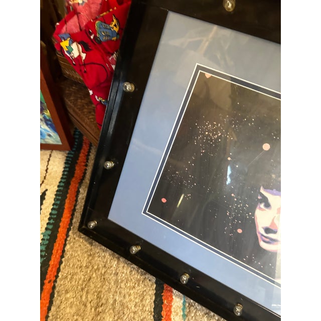 Metal 1970s Abstract Colorful Audrey Hepburn Print in Light Bulb Black Frame For Sale - Image 7 of 7