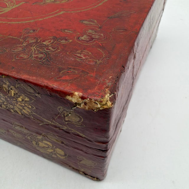 Vintage Chinese Gilt Red Lacquer Leather Document Box With Dragon & Phoenix For Sale - Image 11 of 14
