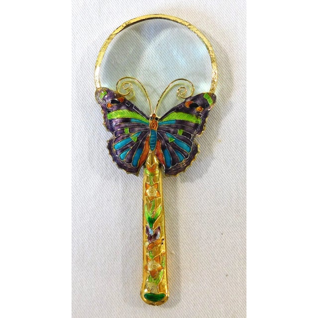 Vintage Chinese Cloisonne Butterfly Enamel Magnifying Glass For Sale In West Palm - Image 6 of 8