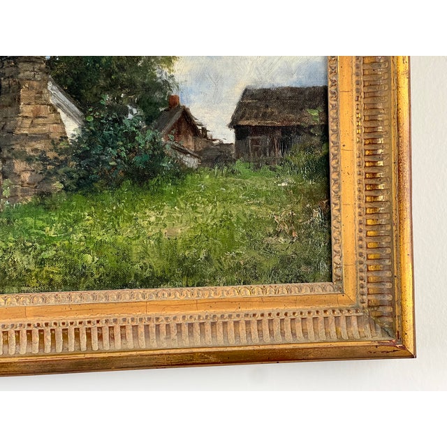 Antique American School Farmstead Landscape Oil Painting, Circa 1900 For Sale - Image 4 of 9