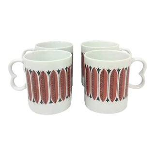 1960s Red Porcelain Mugs - Set of Four For Sale