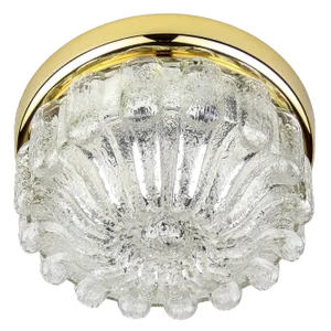 Vintage Ceiling Light in Structured Glass & Brass from Limburg, 1970s