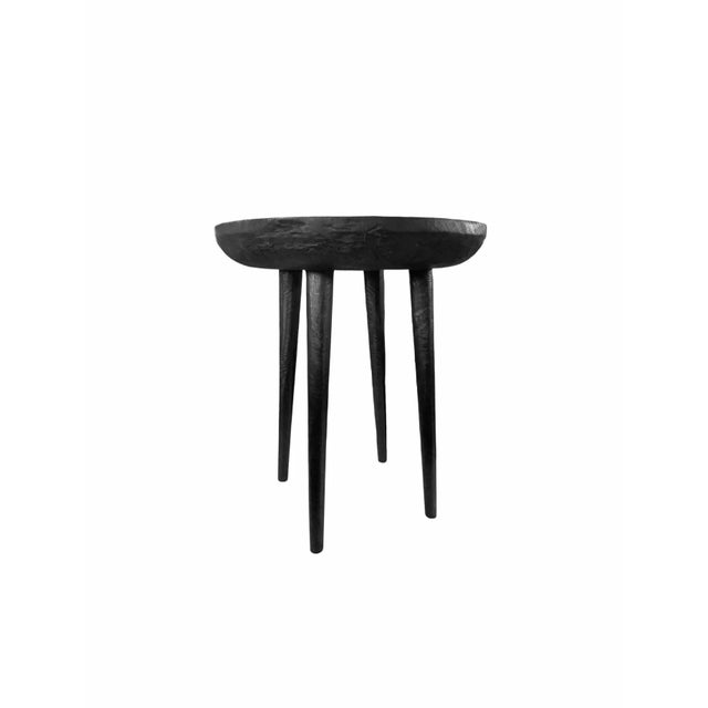 Contemporary Pair of Sculptural Side Tables Crafted From Mango Wood & Burnt, Black Finish For Sale - Image 3 of 4