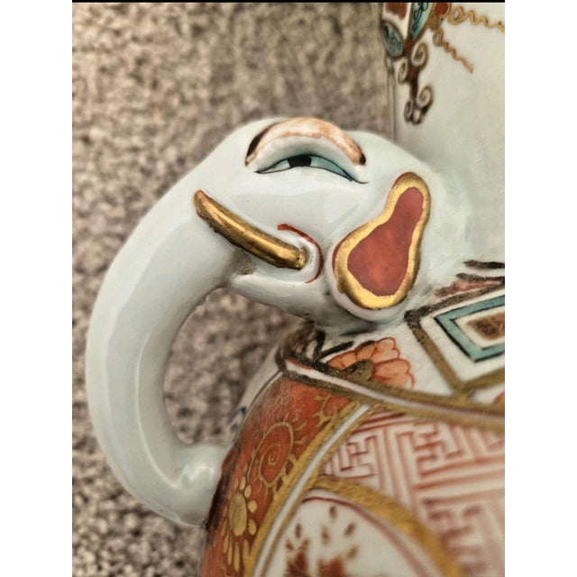Late 19th Century Vintage Japanese Kutani Elephant Handle Porcelain Vase Lamps Hand Painted Pair For Sale - Image 5 of 9