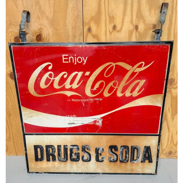 1960s Coca-Cola Trade Sign 'Drugs & Soda' From WPB, Florida Clematis Street For Sale - Image 11 of 12