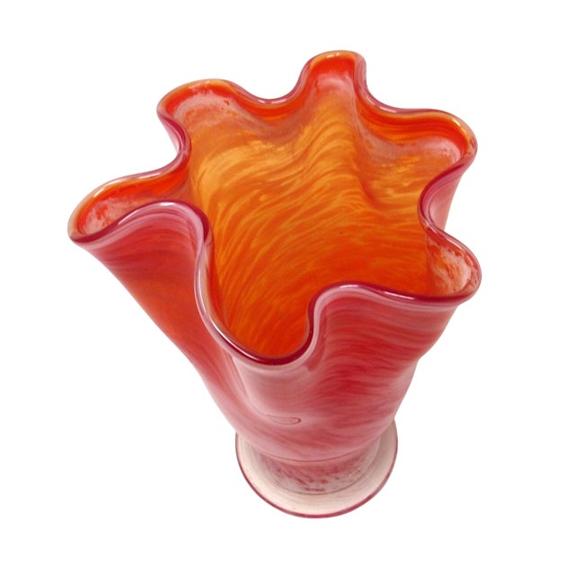 Orange & White Handkerchief Glass Vase For Sale In Los Angeles - Image 6 of 8
