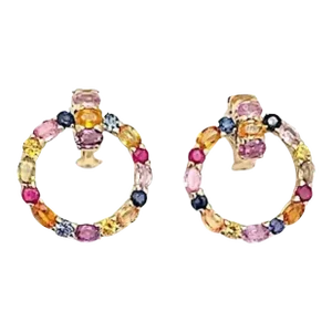 Christina Addison 18 Karat Yellow Gold Multi-Color Sapphire Hoop Drop Earring - a Pair