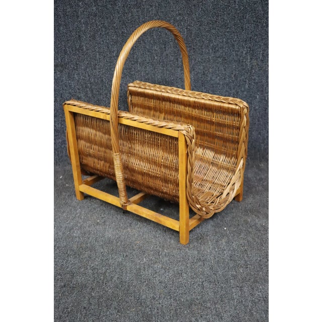 Mid Century Wicker Magazine Rack For Sale In Philadelphia - Image 6 of 6