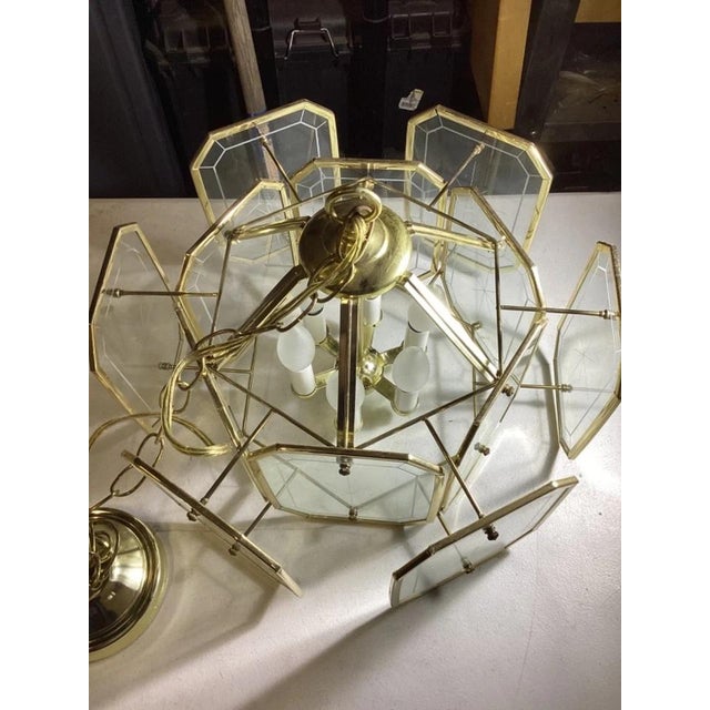 Traditional Vintage Brass & Glass Starburst Chandelier 16" Hanging Ceiling Light Fixture For Sale - Image 3 of 13