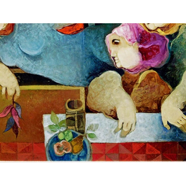 Blue Sunol Alvar "Interior Amb Repos" Original Oil on Board With Custom Framed For Sale - Image 8 of 8