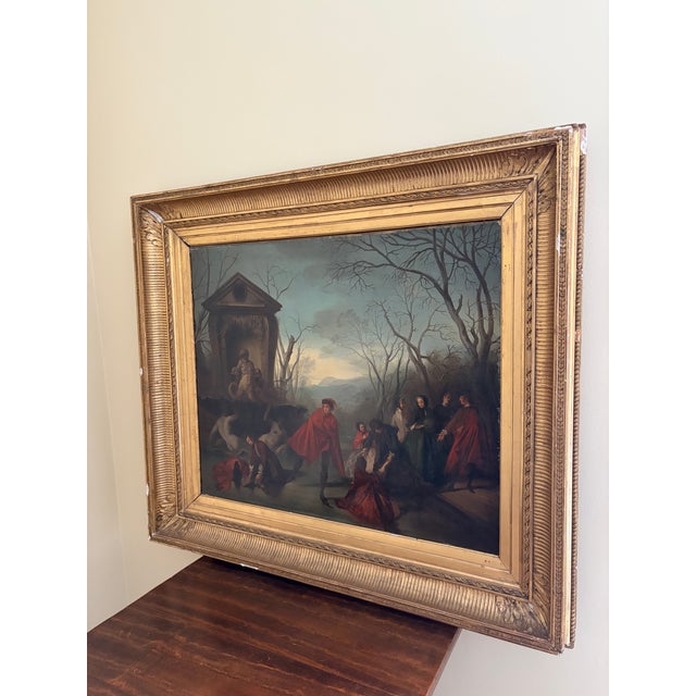 Victorian Antique Oil on Canvas Painting "A Skating Party" by Augustine Dallemagne For Sale - Image 3 of 18