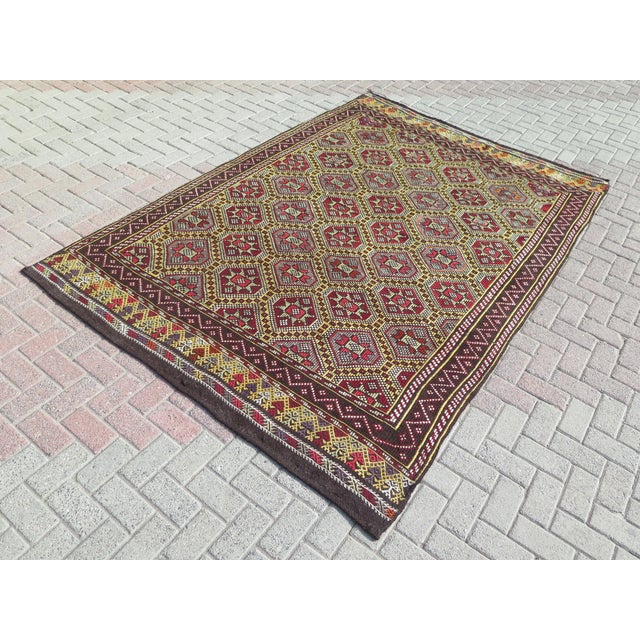 Mid 20th Century Vintage Turkish Handmade Kilim Embroidery Boho Area Rugs For Sale - Image 11 of 11