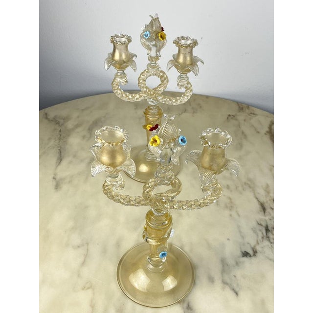 1960s Murano Glass Candelabras in the style of Barovier & Toso, Italy, 1960s, Set of 2 For Sale - Image 5 of 18