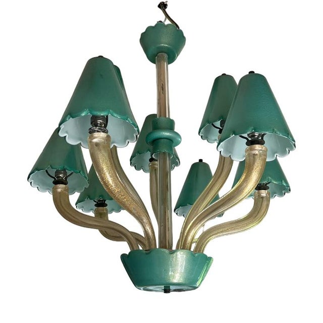 Murano Chandelier with Green Gold Leaf 24K, 1960s For Sale - Image 11 of 11