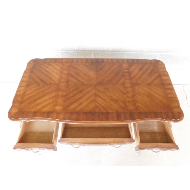 Weiman Heirloom Quality Tables French Louis XV Style ⁣⁣⁣Parquetry Inlaid Writing Desk 52"w. 3 Dovetailed drawers, brass...