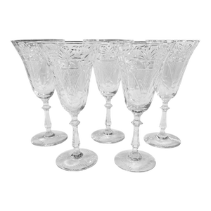1940s Vintage Hand Blown Crystal Water Goblets - Set of 5