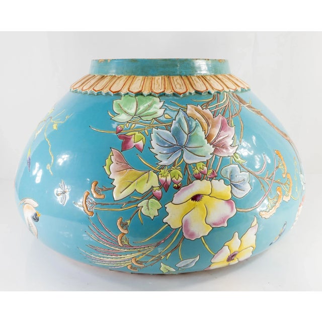 Turquoise French Faience Aesthetic Jardiniere Planter For Sale - Image 8 of 13