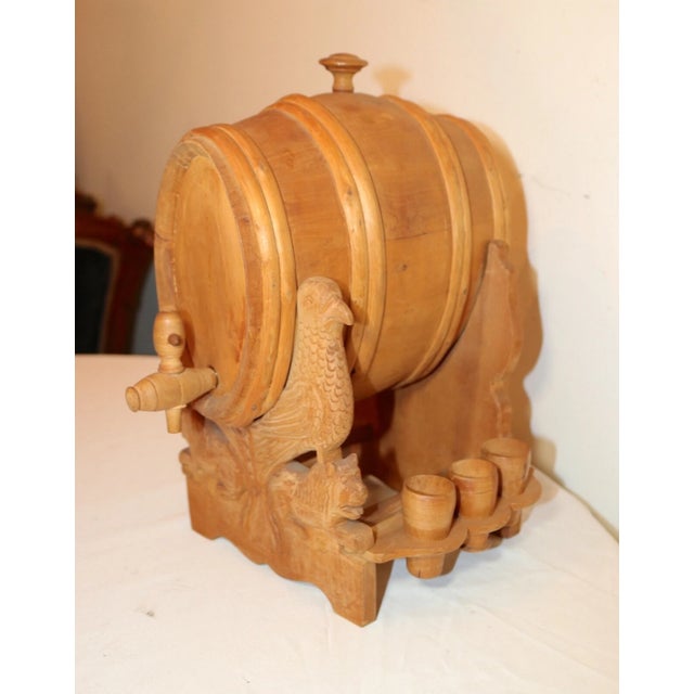 1960s Hand Carved Vintage Wood Moonshine Shot Wine Barrel Dispenser Sculpture Folk Art For Sale - Image 5 of 12