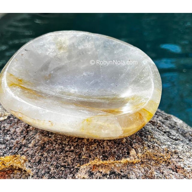 Mid-Century Modern Golden Healer Quartz Crystal Bowl From Brazil by Robyn Nola Luxe Gemstone Decor For Sale - Image 3 of 3