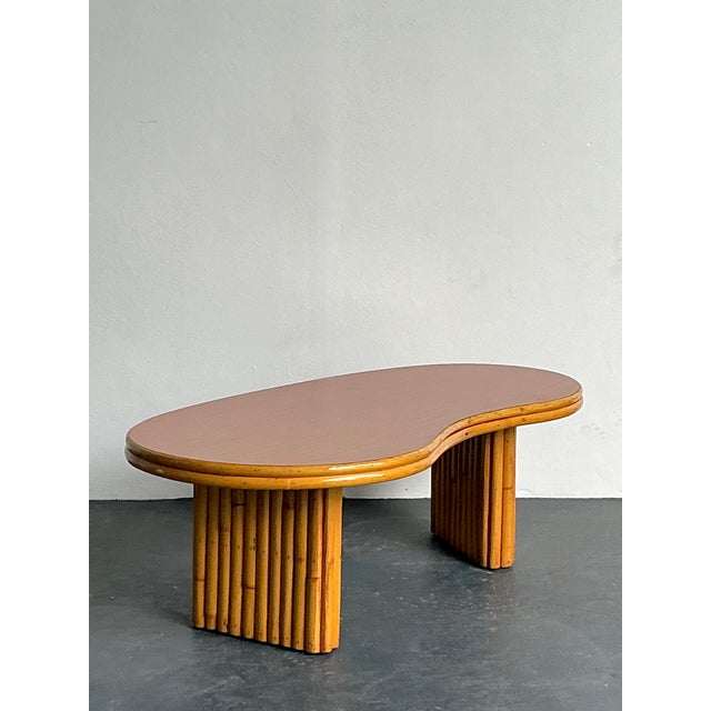 Mid-Century Modern Vintage 1950s Kidney Rattan Coffee Table After Frankl For Sale - Image 3 of 10