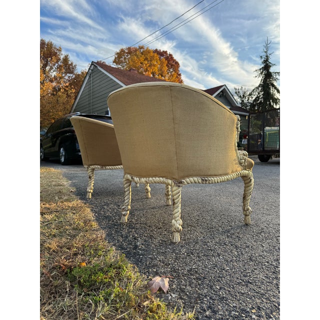 French Vintage Rope and Tassel Carved Bergère Chairs - A Pair For Sale - Image 3 of 12