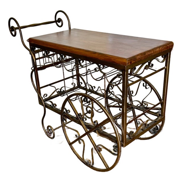Vintage Brass and Wood Beverage Bar Cart For Sale