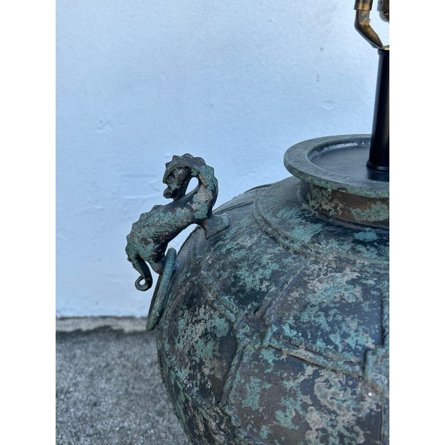 Vintage Asian Bronze Bulbous Table Lamps. - a Pair For Sale - Image 4 of 7