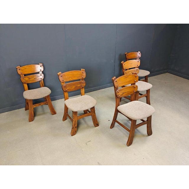 Wood Vintage Brutalist Dining Chairs, 1960s, Set of 5 For Sale - Image 7 of 12