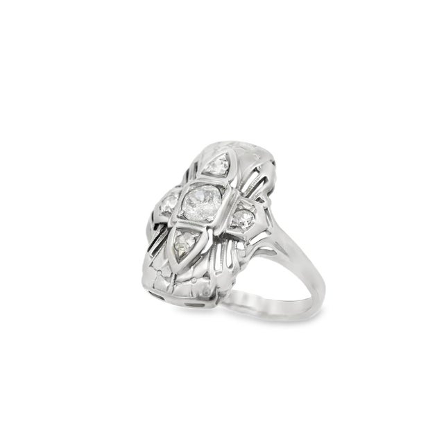 1920s Old European Cut 14k White Gold Antique Diamond Ring, Size 4.75 For Sale - Image 4 of 10