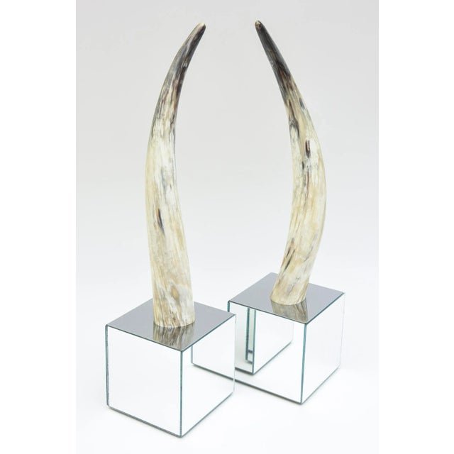 1980s Vintage Curved Horn and MIrror Cube Tall Sculptures Pair Of For Sale - Image 5 of 13