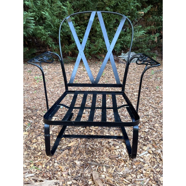 French Country Vintage Woodard Chantilly Rose Wrought Iron Spring Bouncer Armchair For Sale - Image 3 of 11