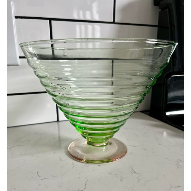Mid-Century Modern 1940s Watermelon Glass Ribbed Fruit Bowl For Sale - Image 3 of 11