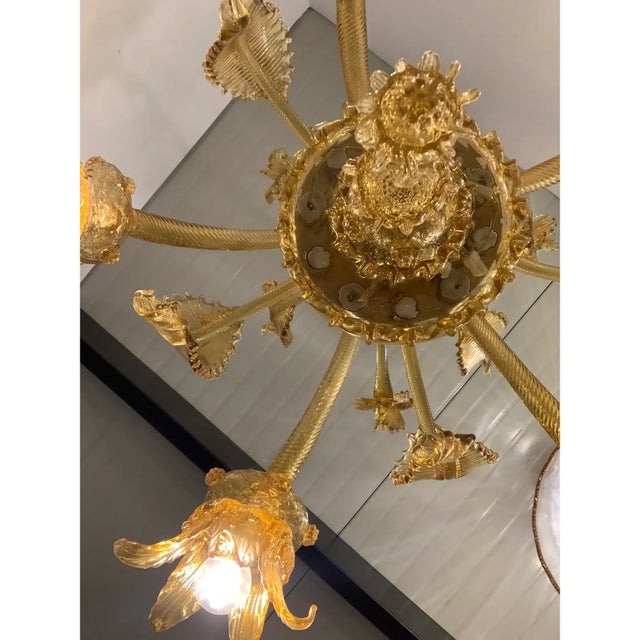 Early 21st Century Murano Glass Chandelier, Amber, With Floral and Leaf Accents For Sale - Image 5 of 13