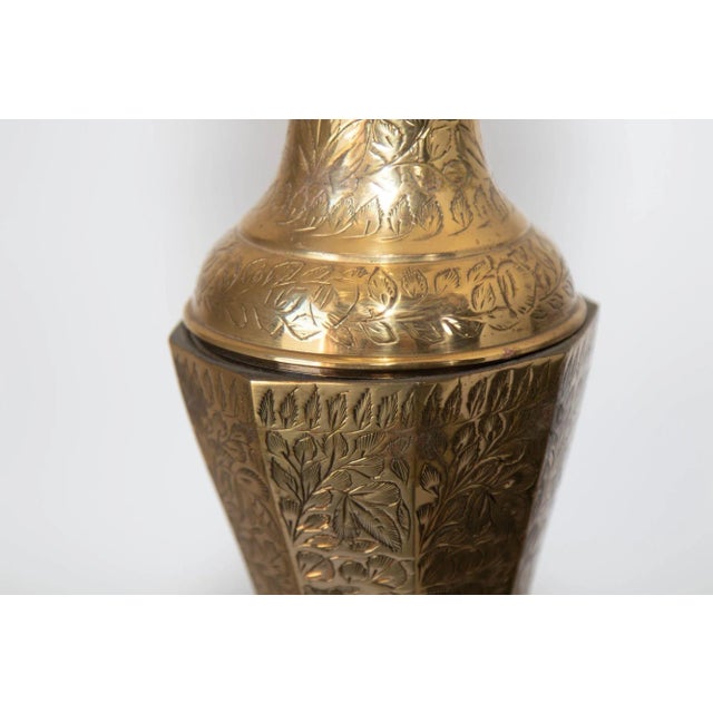 Vintage Polished Etched Brass Candle Holder Table Lamp India 1950 For Sale - Image 13 of 18